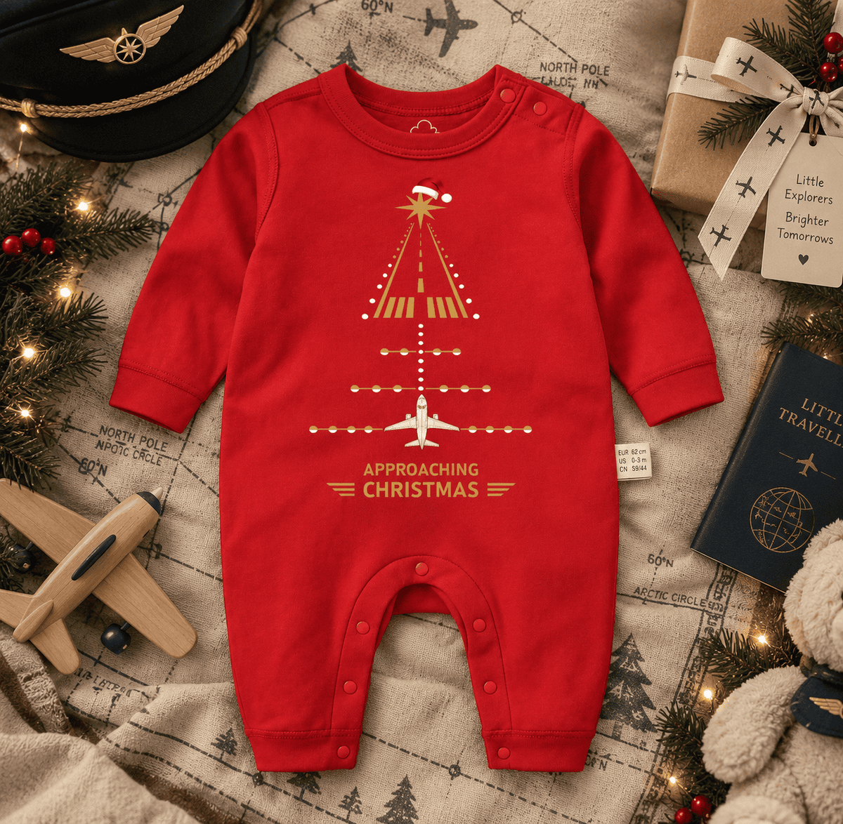 Red Aviation Christmas Baby Romper – Runway Approach Design