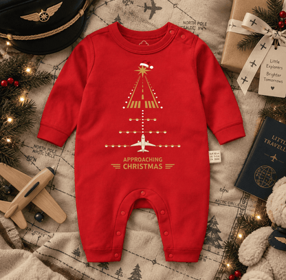 Red Aviation Christmas Baby Romper – Runway Approach Design