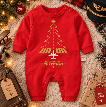 Red Aviation Christmas Baby Romper – Runway Tree Design