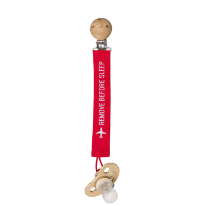 Aviation baby pacifier clip, red Remove Before Sleep strap – Kumy Kids