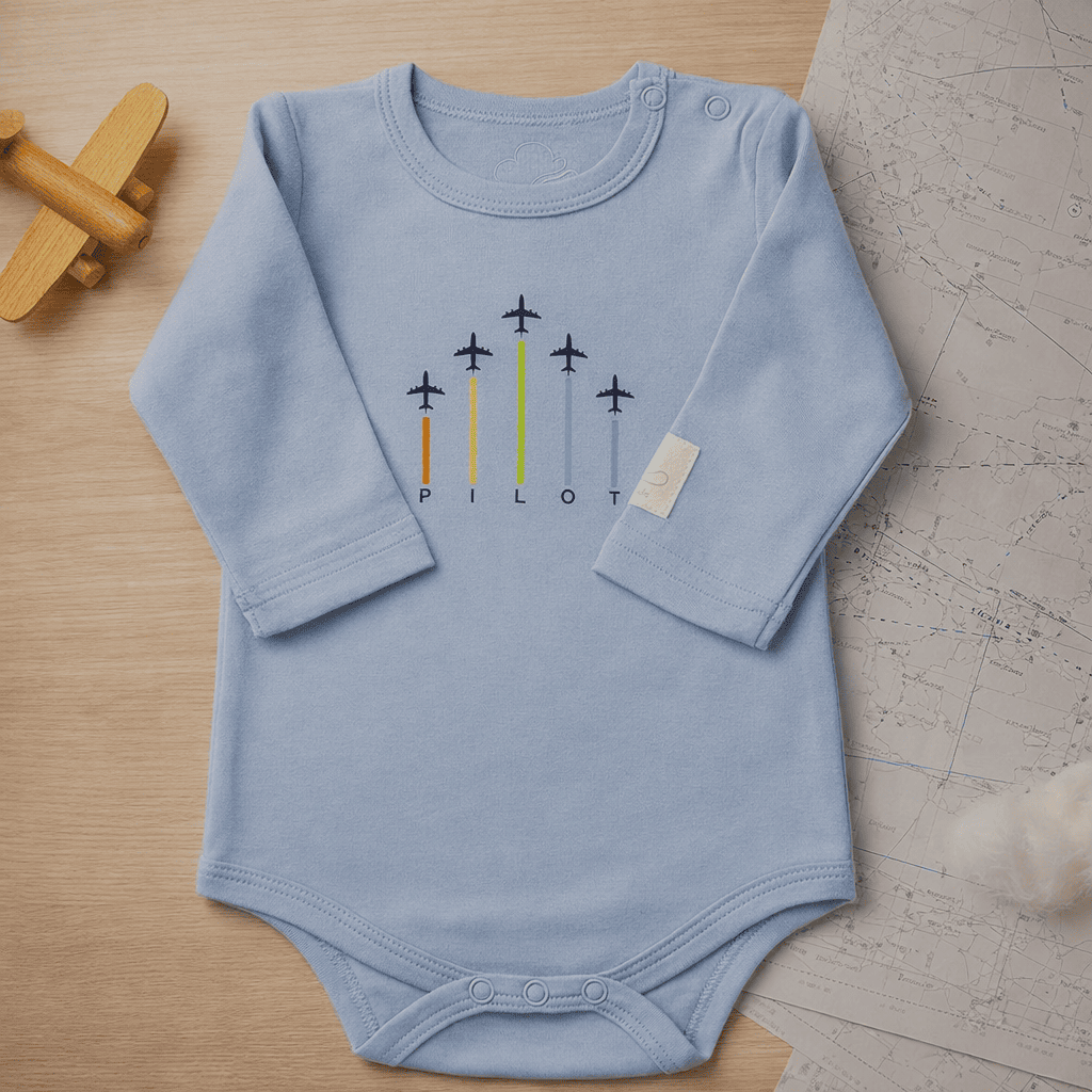 Baby Pilot Bodysuit Long Sleeve - 100% Cotton Italian Design 0-24M