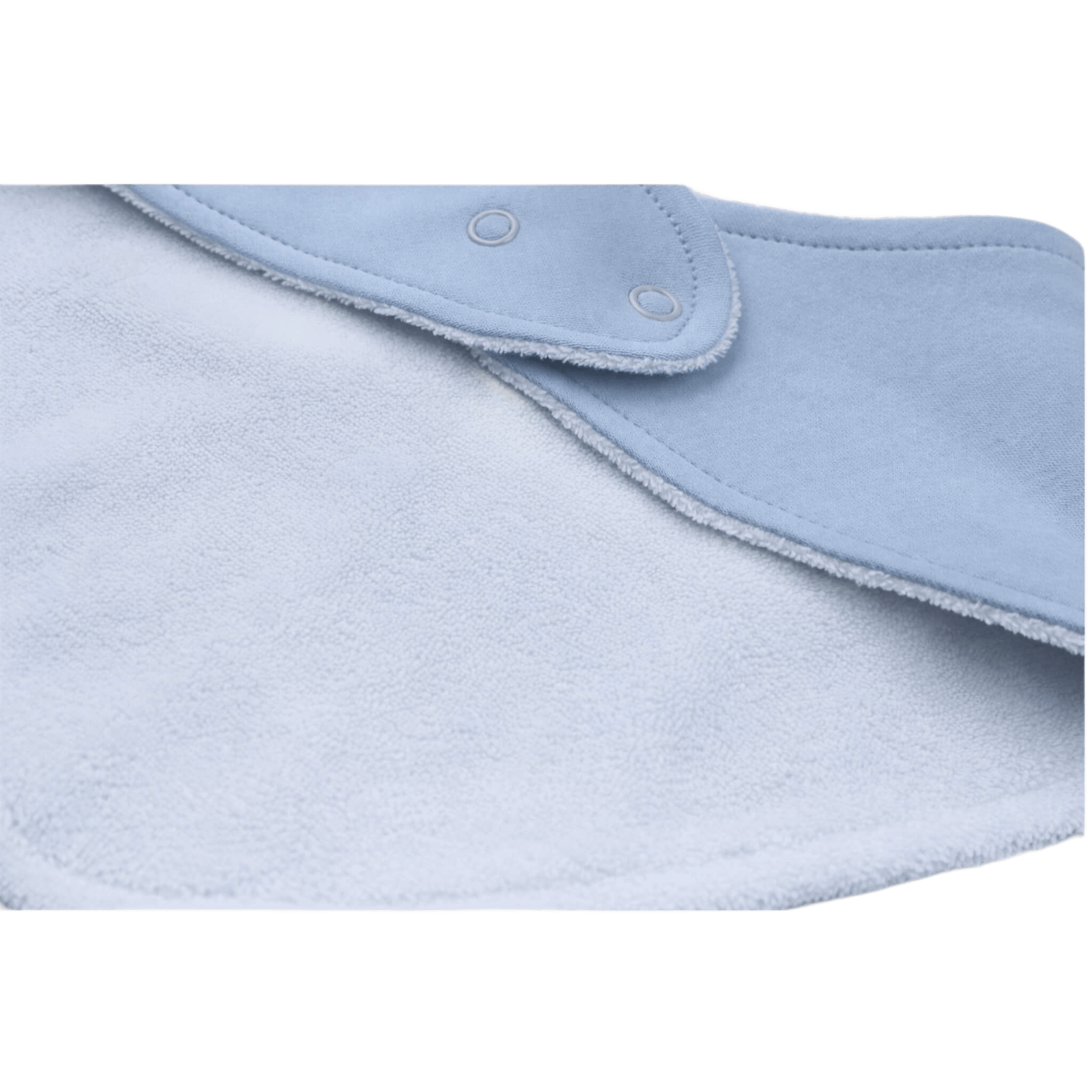 Light blue fabric with a textured surface and folded edge on a white background