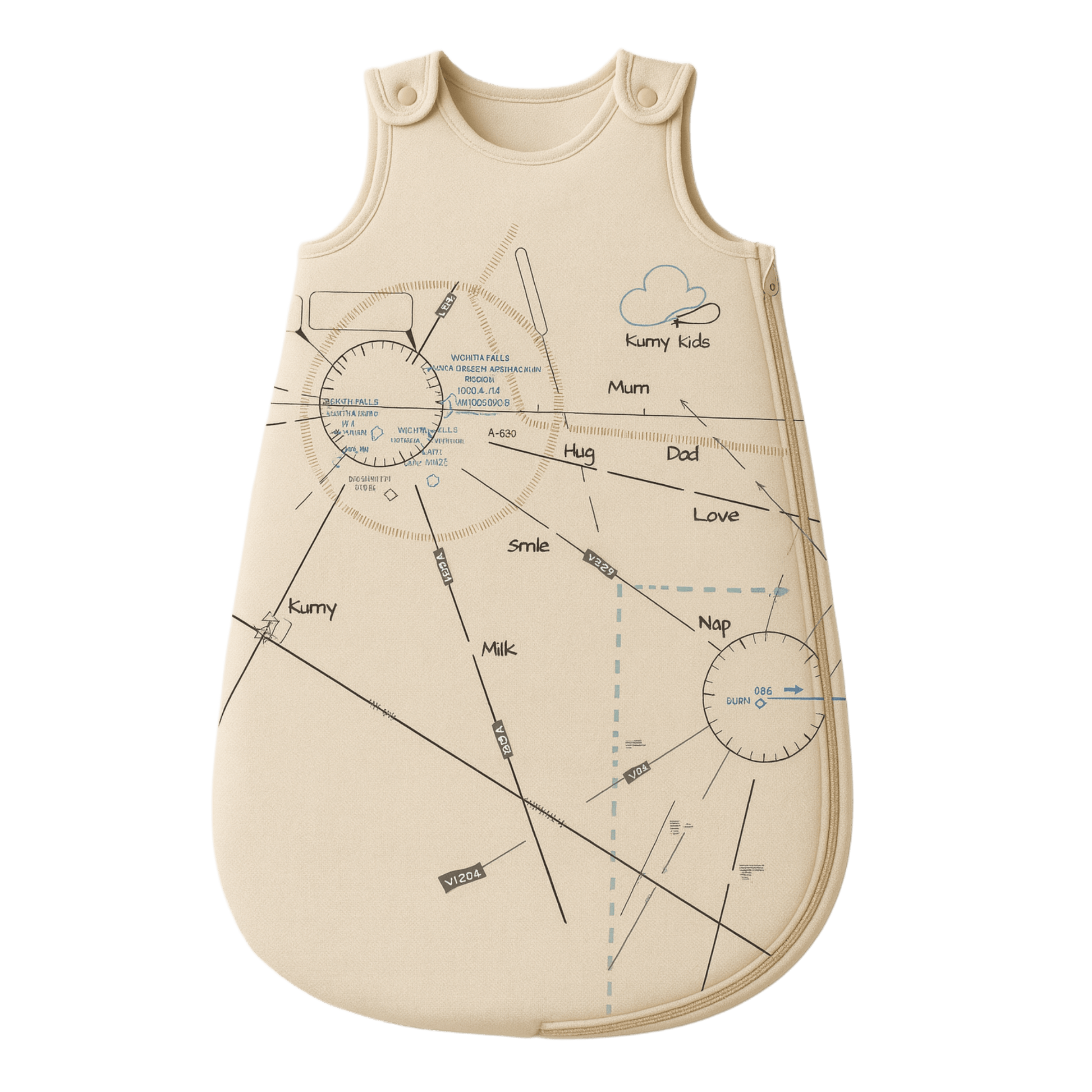 Beige baby sleeping bag with printed  aviation design 