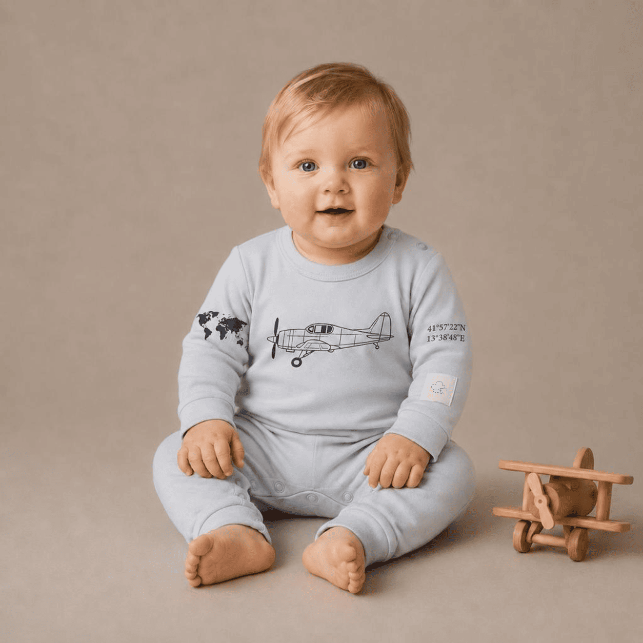 Baby Sleepsuit Long Sleeve Cotton Aviation - 100% Combed Cotton Italian Design Footless 0-24M