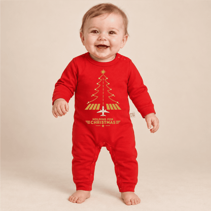 Red Aviation Christmas Baby Romper – Runway Tree Design