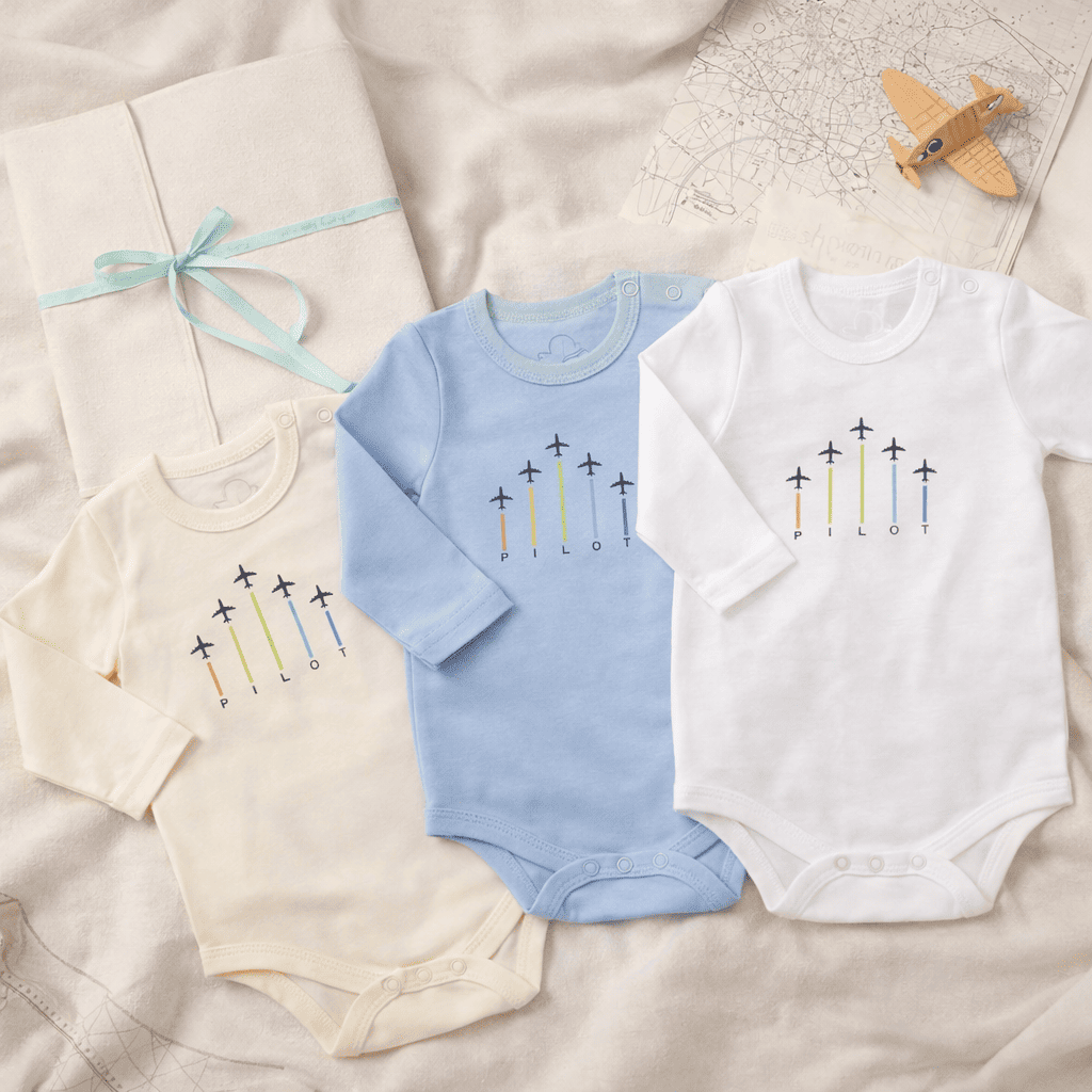 Baby Pilot Bodysuit Long Sleeve - 100% Cotton Italian Design 0-24M