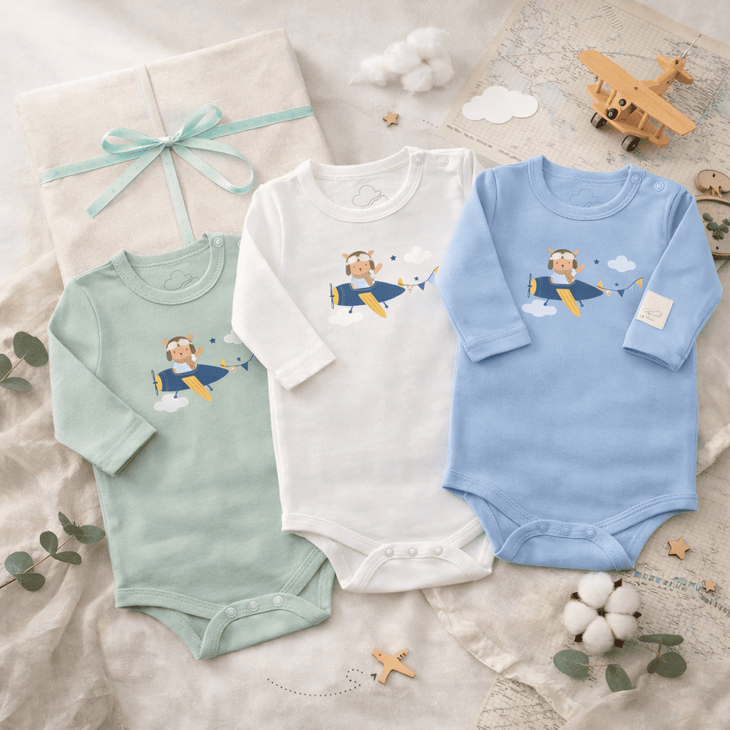 Baby Pilot Bodysuit Long Sleeve - 100% Cotton Italian Design 0-24M