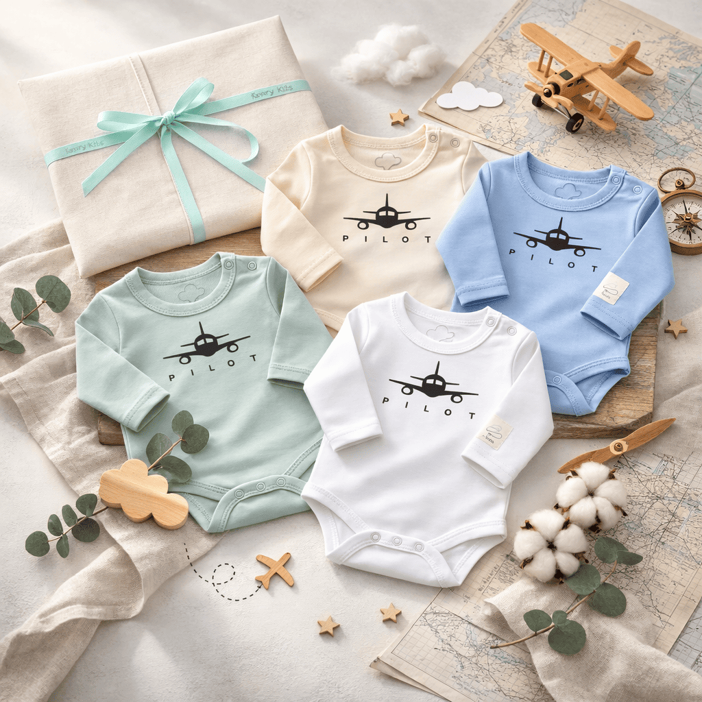 Baby Pilot Bodysuit Long Sleeve - 100% Cotton Italian Design 0-24M