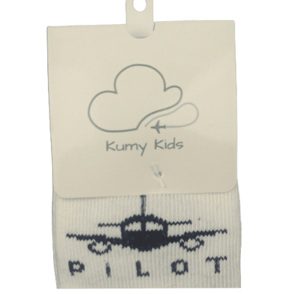 Beige baby socks with PILOT aviation design