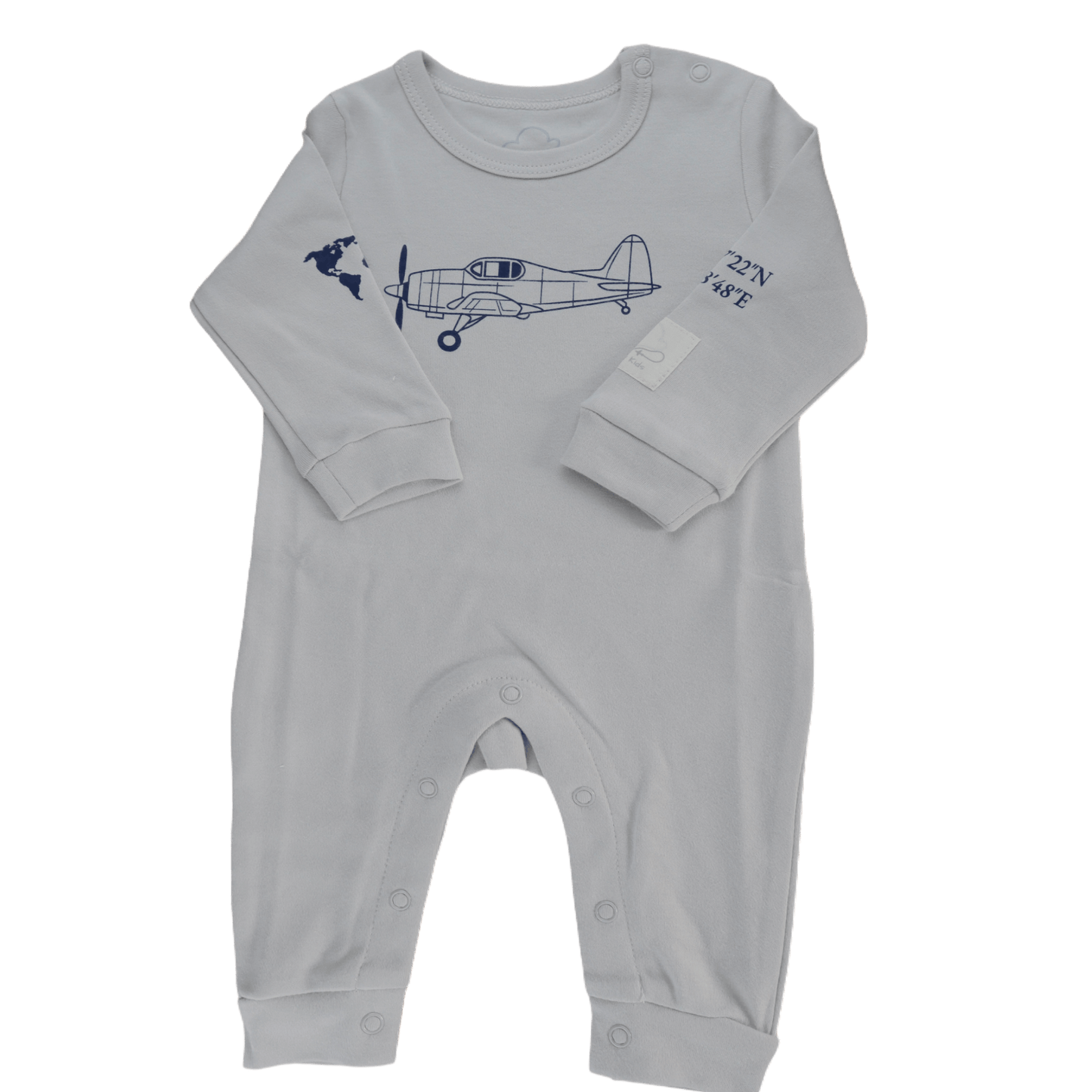 Baby Sleepsuit Long Sleeve Cotton Aviation - 100% Combed Cotton Italian Design Footless 0-24M
