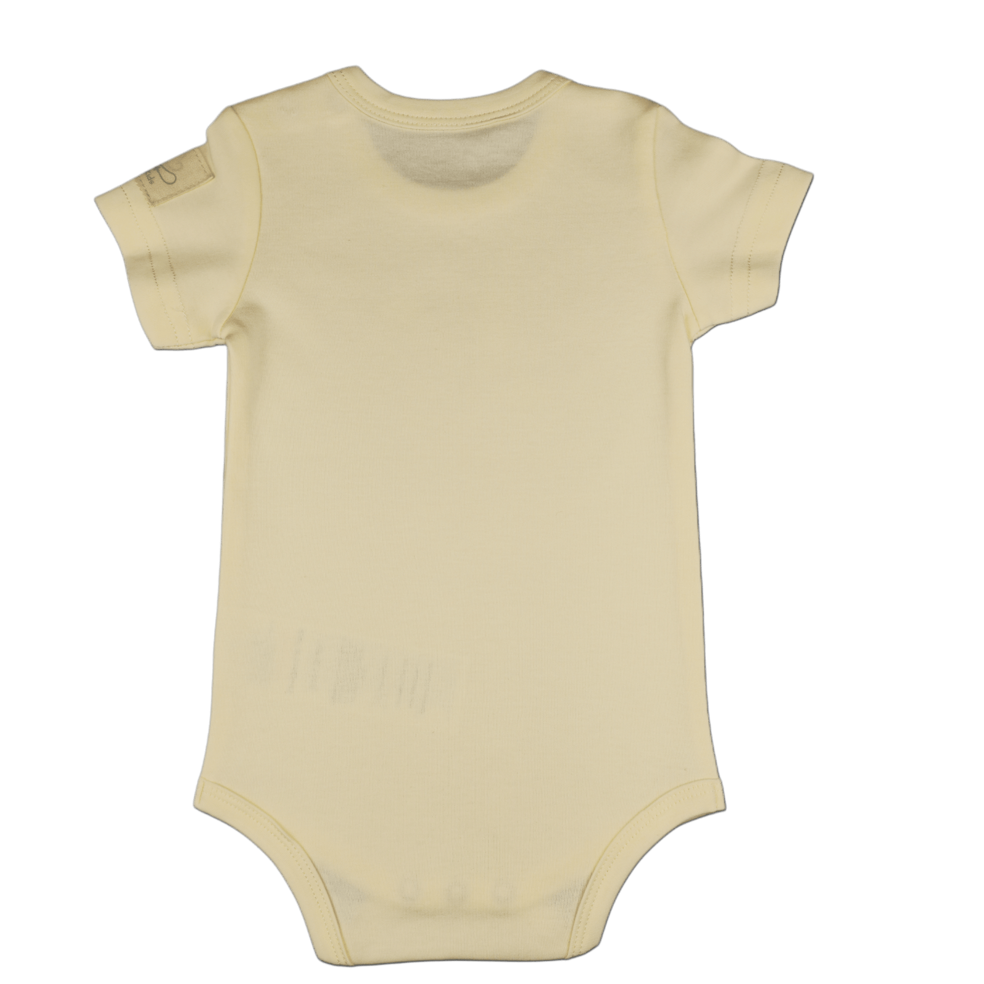 Beige aviation baby bodysuit, back view with snap closure