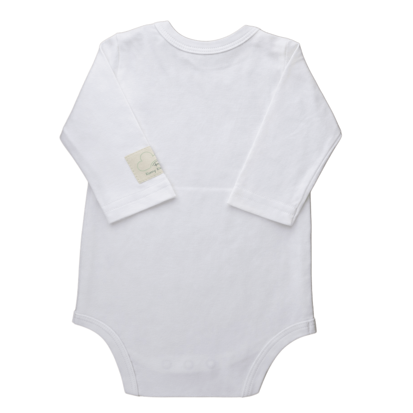 Ivory aviation baby onesie, long sleeve back view with snap closure
