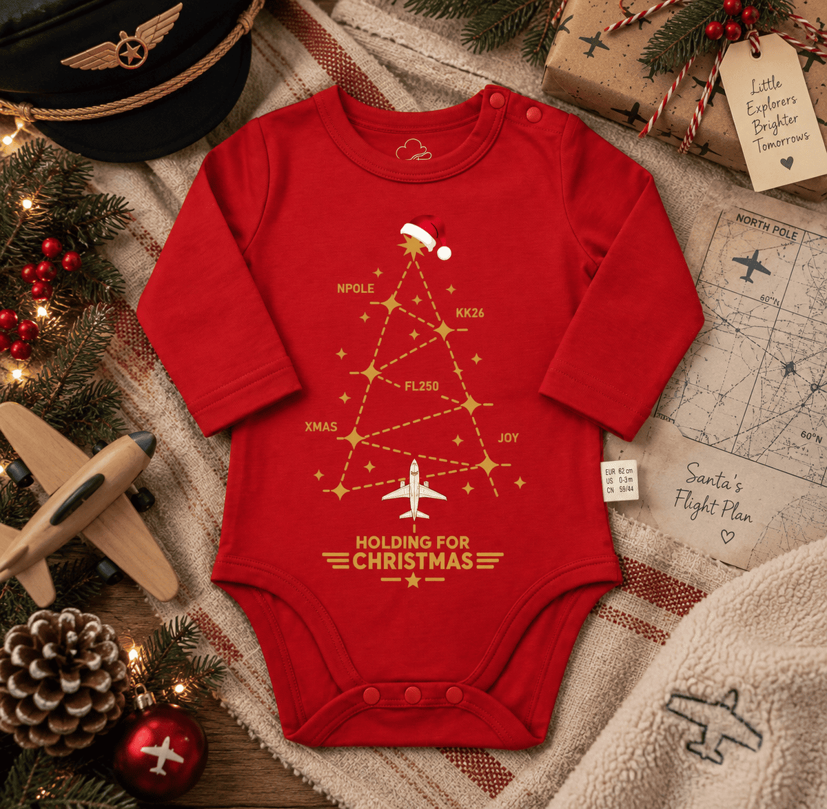 Red Aviation Christmas Baby Bodysuit – Flight Path Design