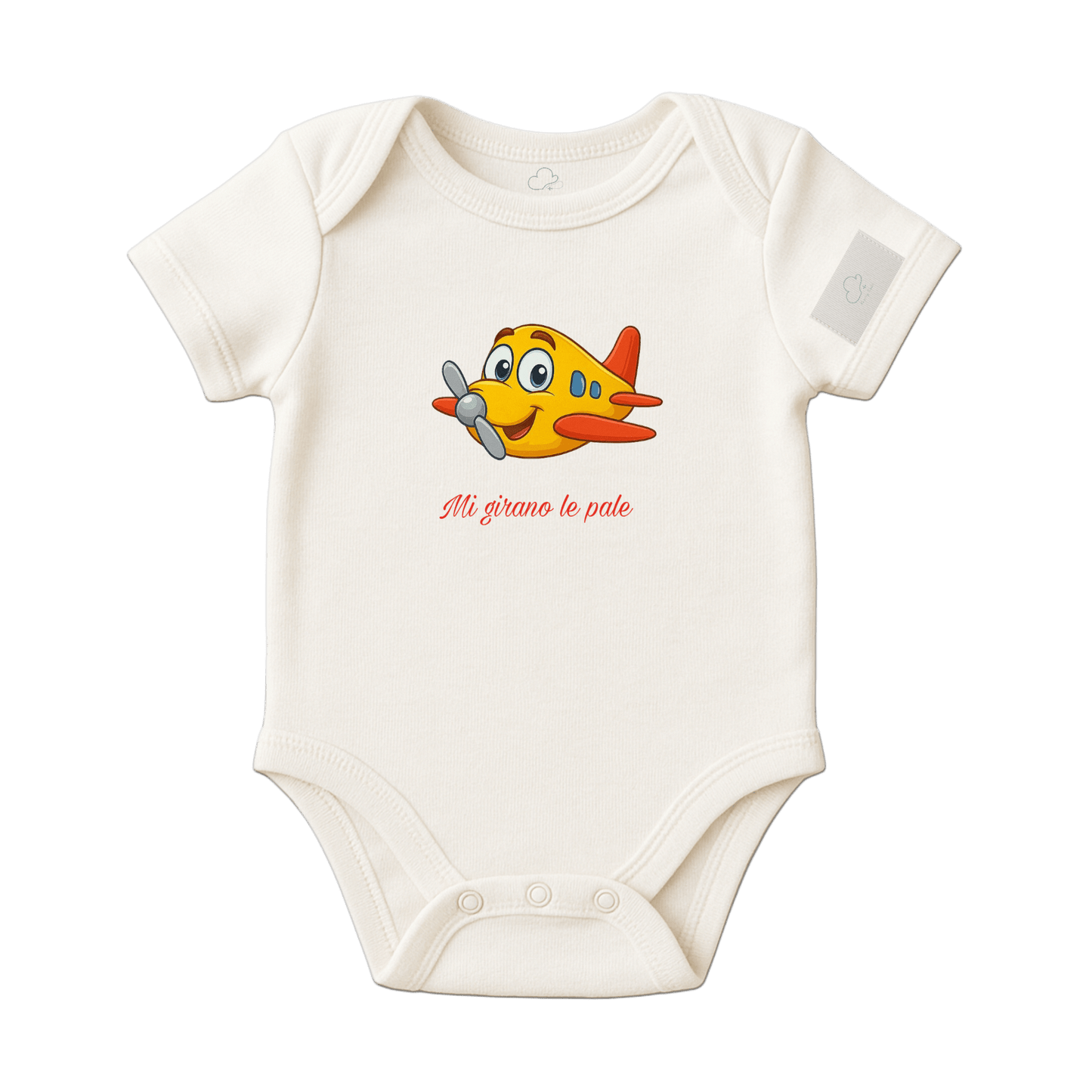 Baby onesie with a cartoon airplane design
