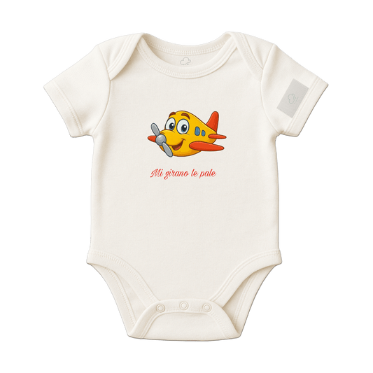 Baby onesie with a cartoon airplane design