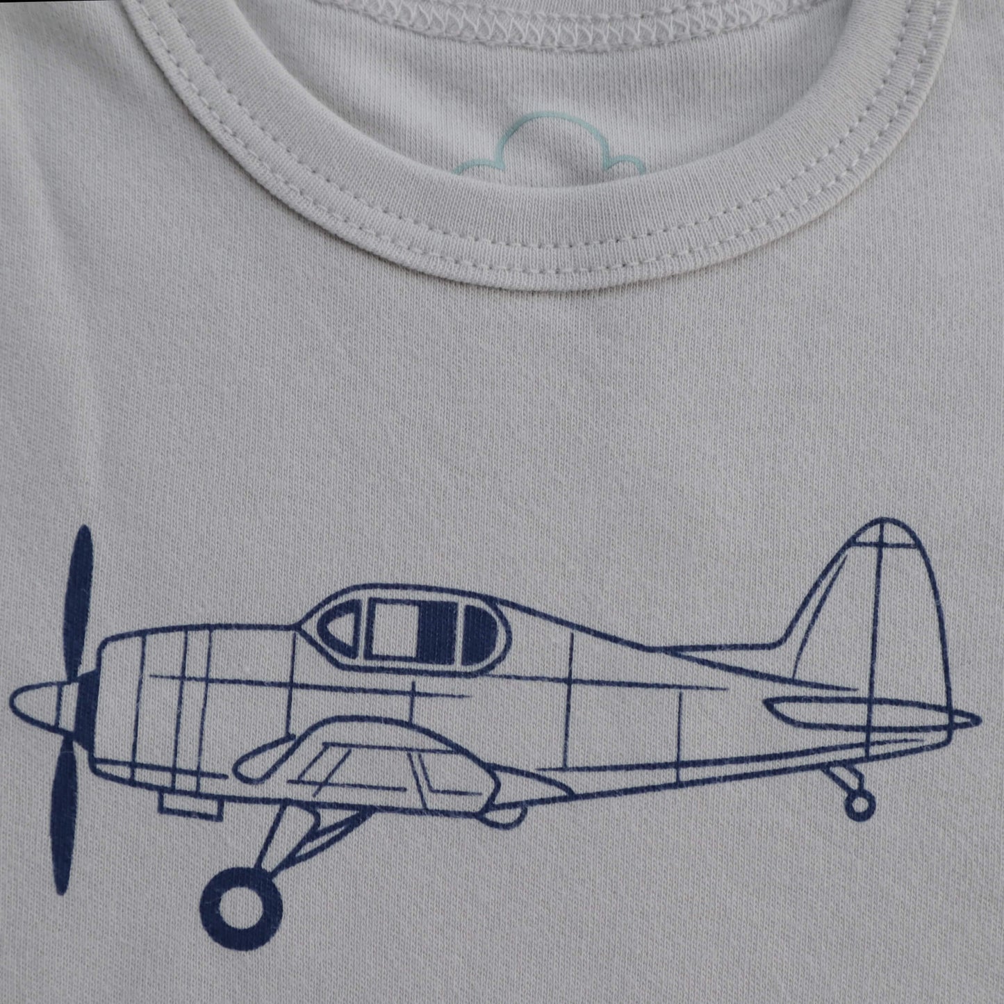Aviation baby romper, grey front view with airplane print – Kumy Kids