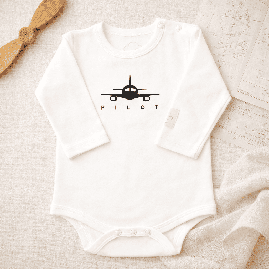 Baby Pilot Bodysuit Long Sleeve - 100% Cotton Italian Design 0-24M