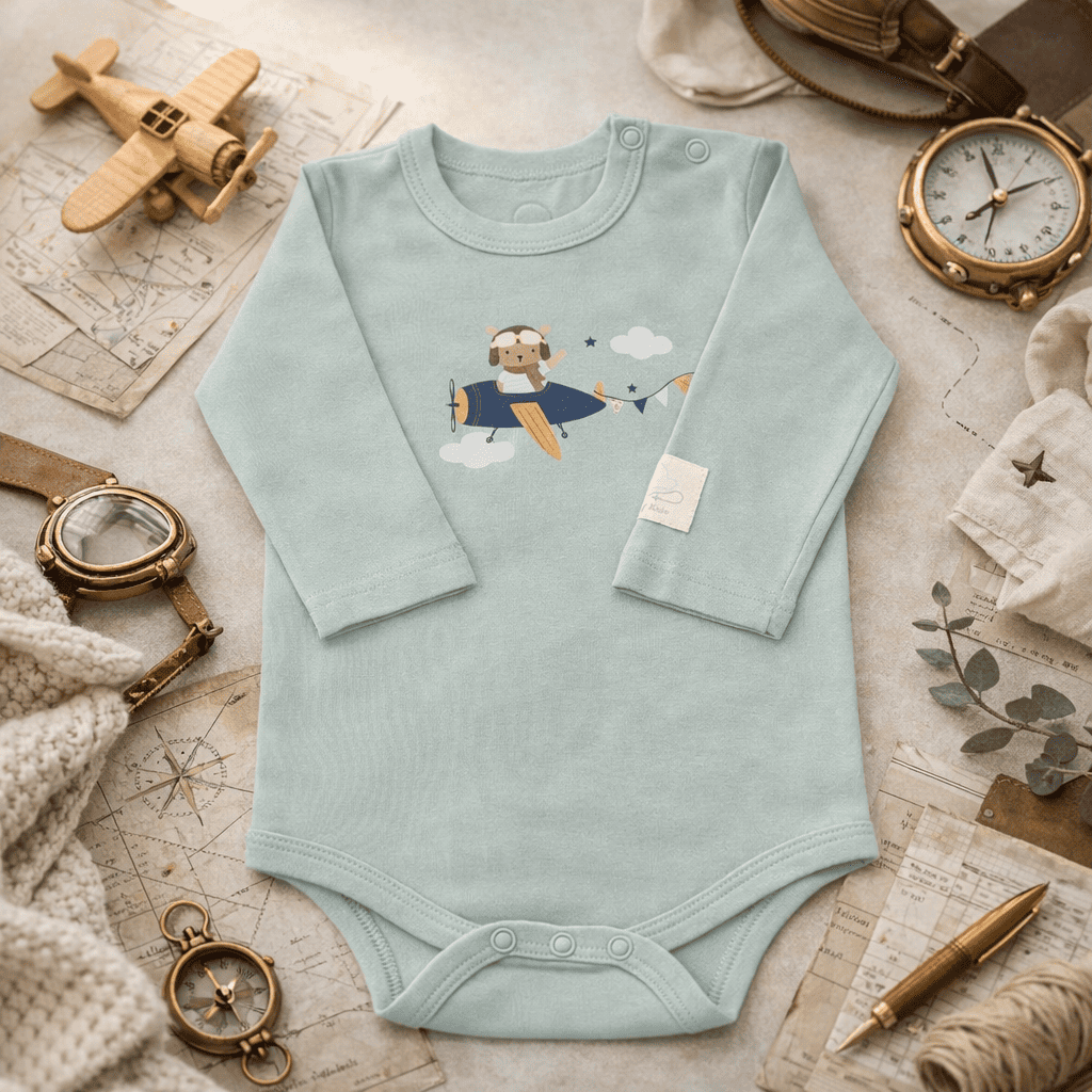 Baby Pilot Bodysuit Long Sleeve - 100% Cotton Italian Design 0-24M