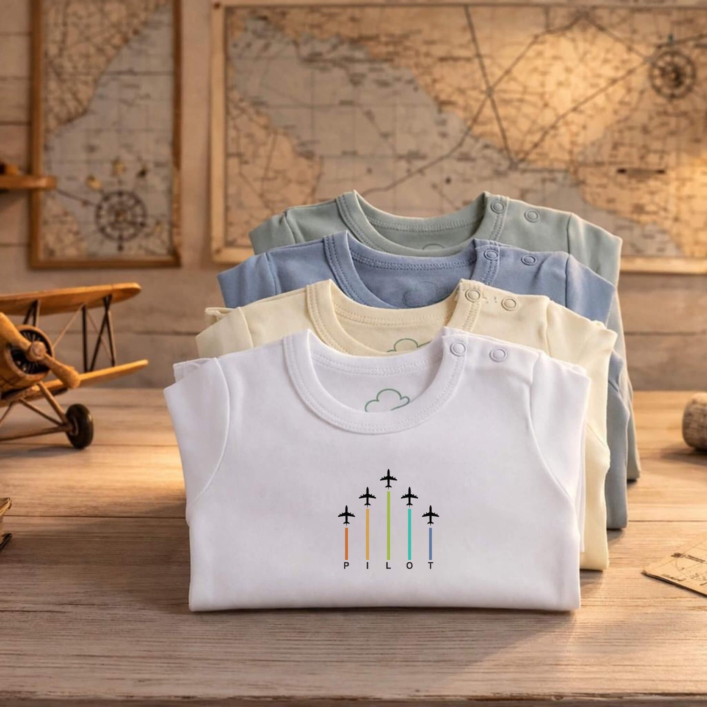 Baby Pilot Bodysuit Long Sleeve - 100% Cotton Italian Design 0-24M