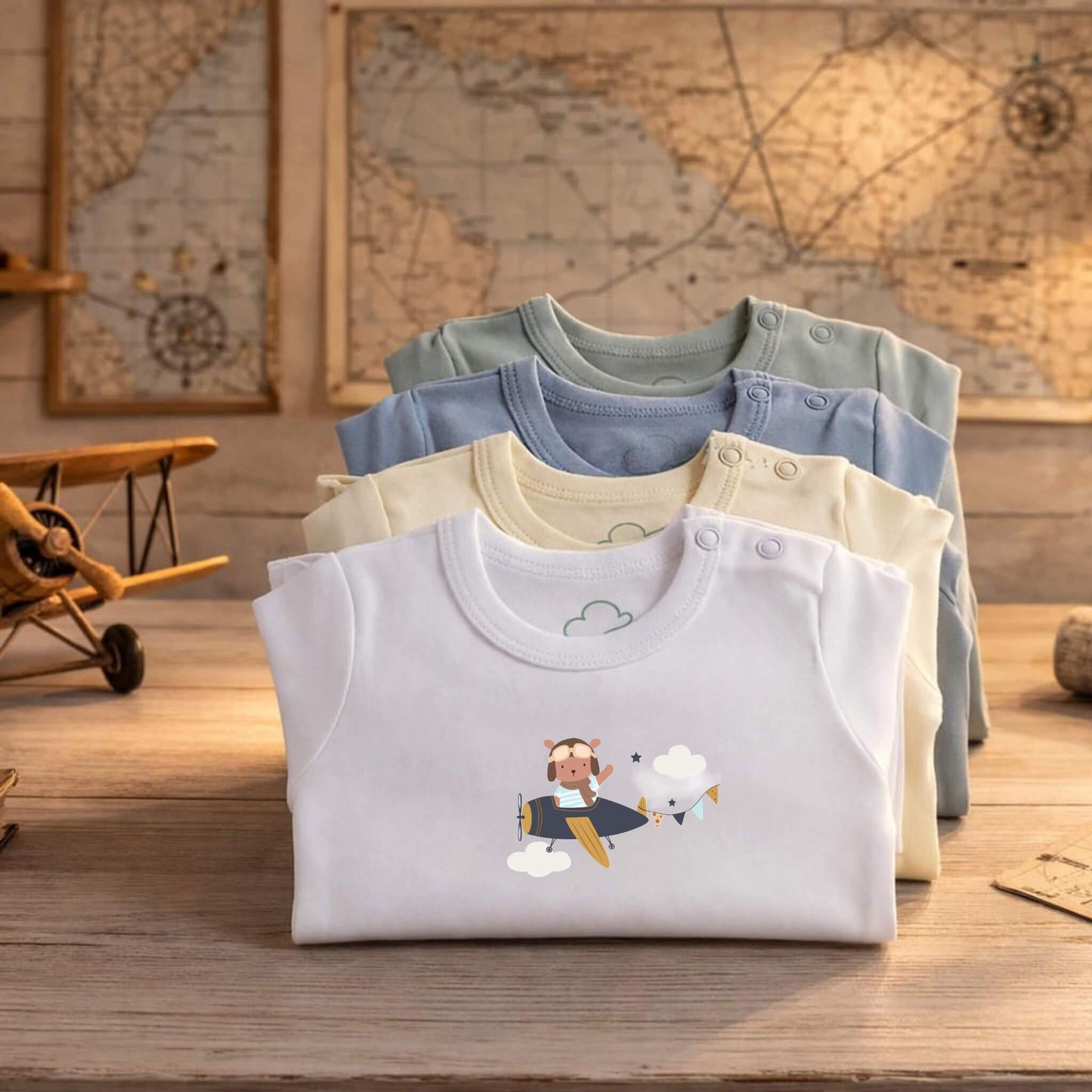 Baby Pilot Bodysuit Long Sleeve - 100% Cotton Italian Design 0-24M