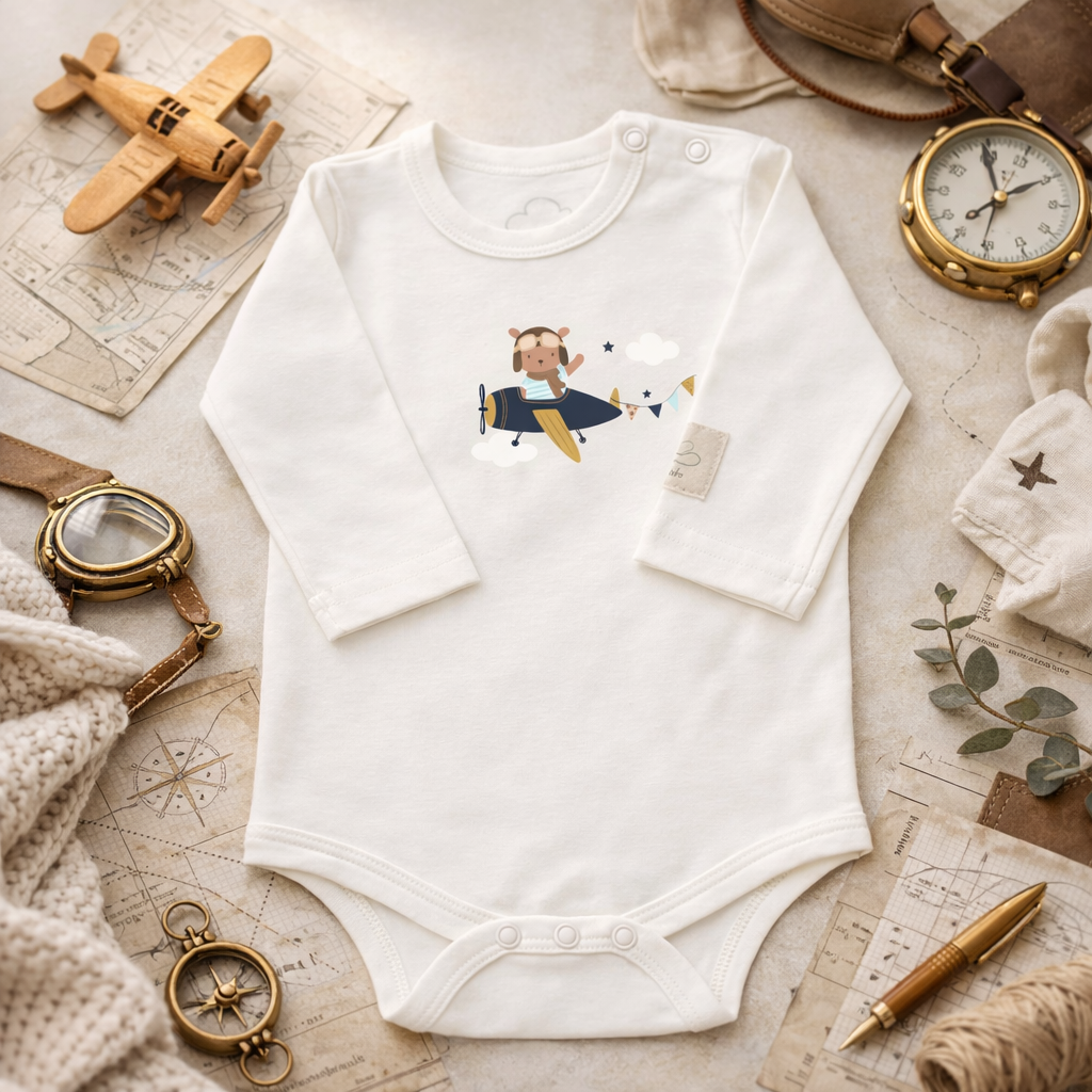Baby Pilot Bodysuit Long Sleeve - 100% Cotton Italian Design 0-24M