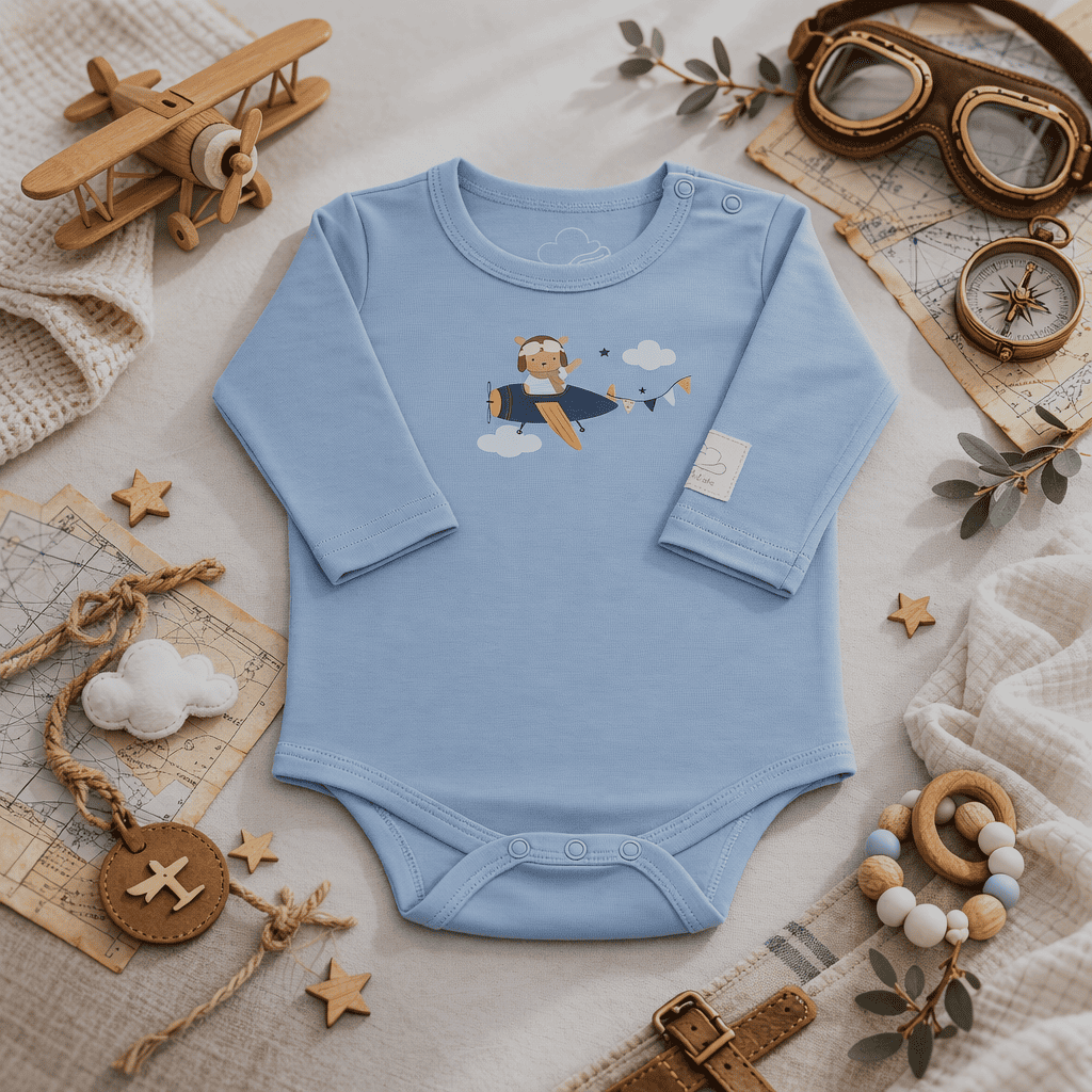 Baby Pilot Bodysuit Long Sleeve - 100% Cotton Italian Design 0-24M