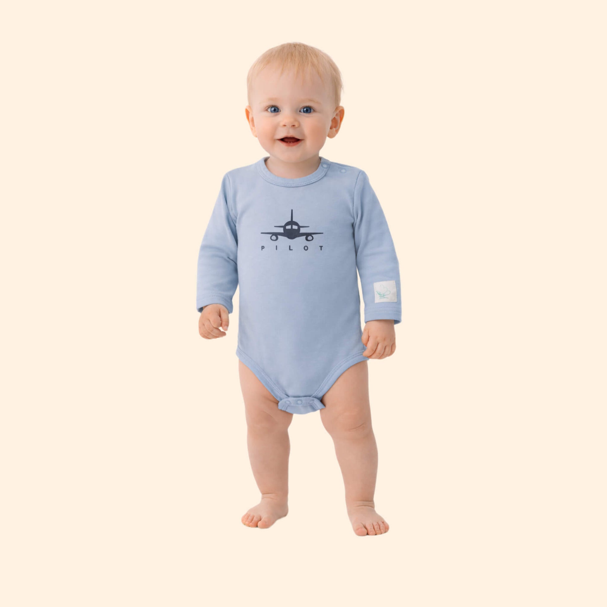 Long Sleeve Steel Blue Cotton Baby Pilot onesie
