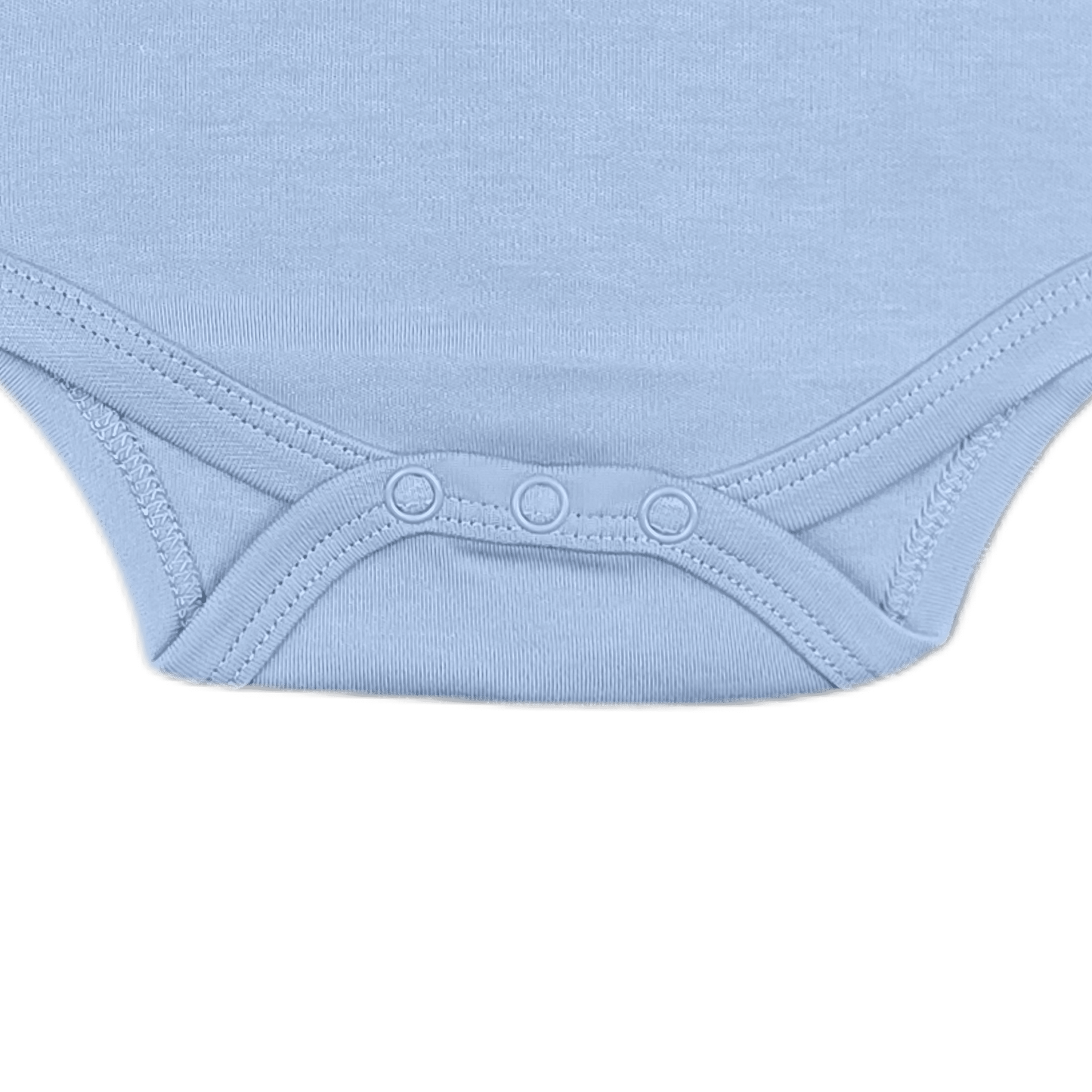 Close-up of a light blue baby onesie snap buttons