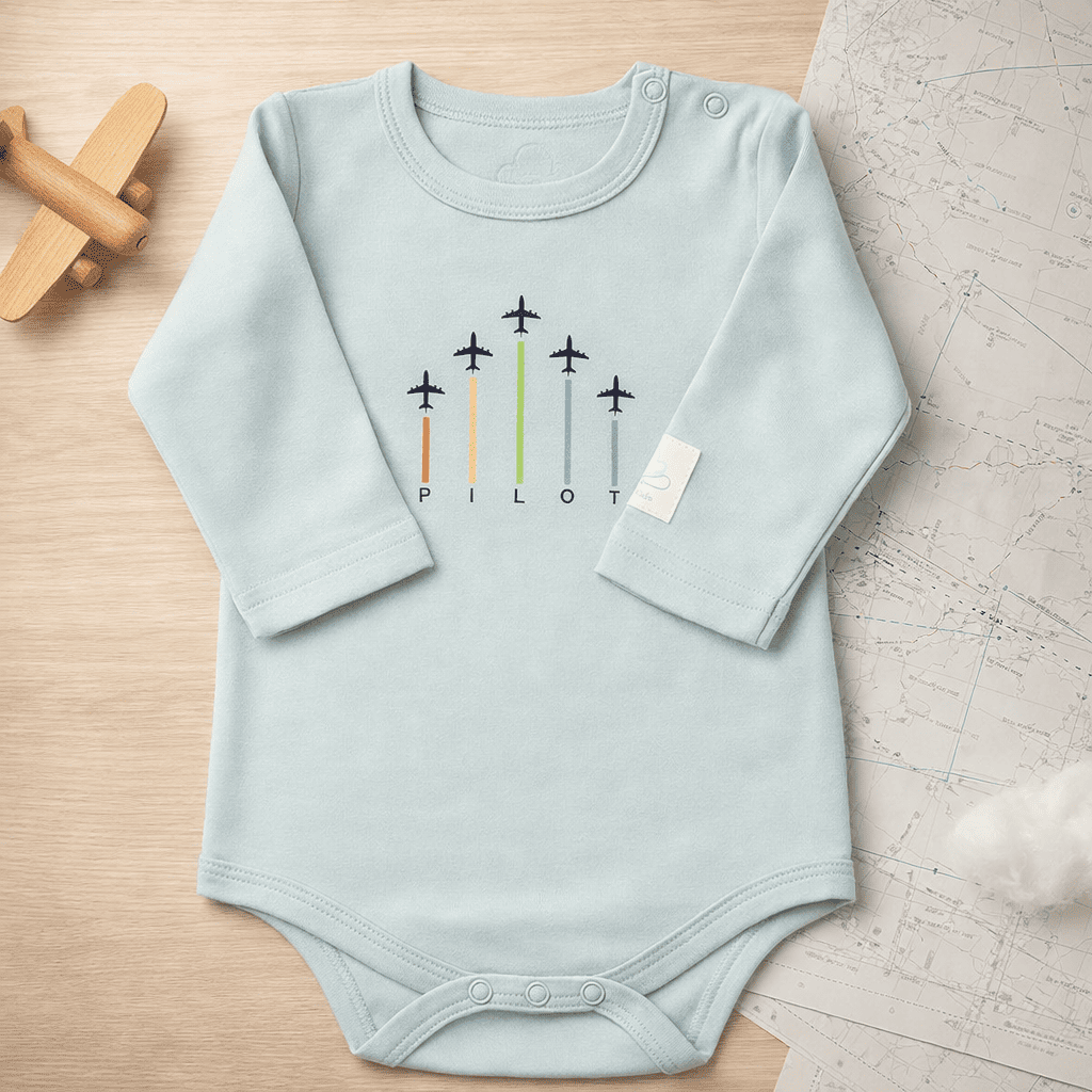 Baby Pilot Bodysuit Long Sleeve - 100% Cotton Italian Design 0-24M