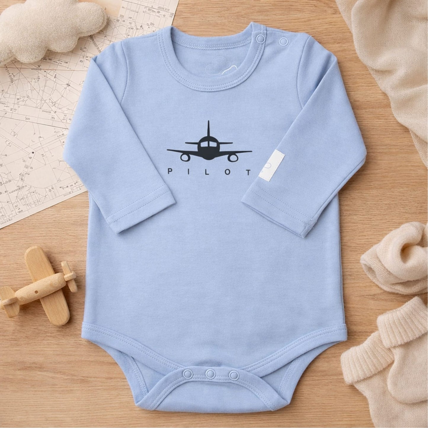 Baby Pilot Bodysuit Long Sleeve - 100% Cotton Italian Design 0-24M