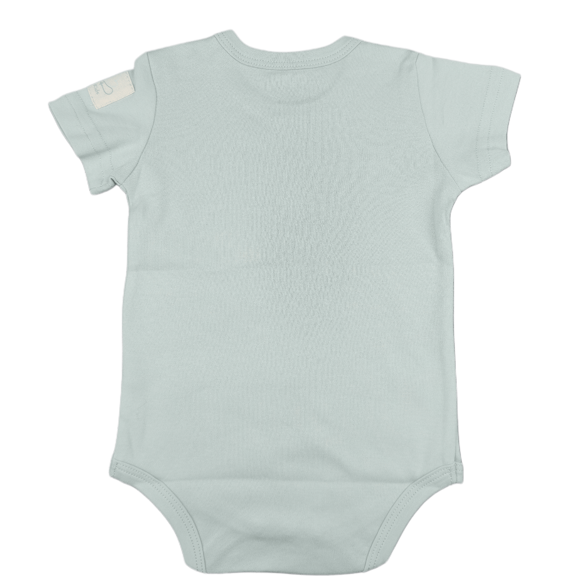 sage green baby onesie showing back vew