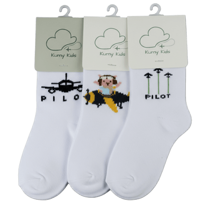 Aviation baby socks collection, mixed styles front view – Kumy Kids