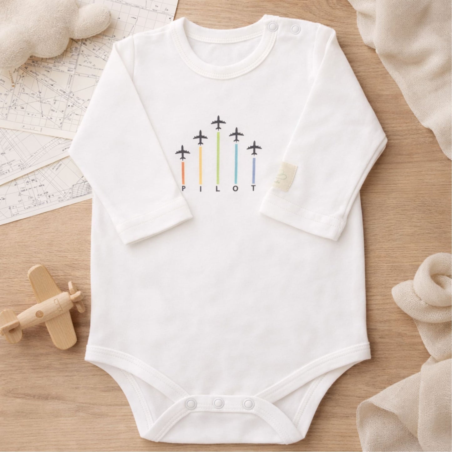 Baby Pilot Bodysuit Long Sleeve - 100% Cotton Italian Design 0-24M
