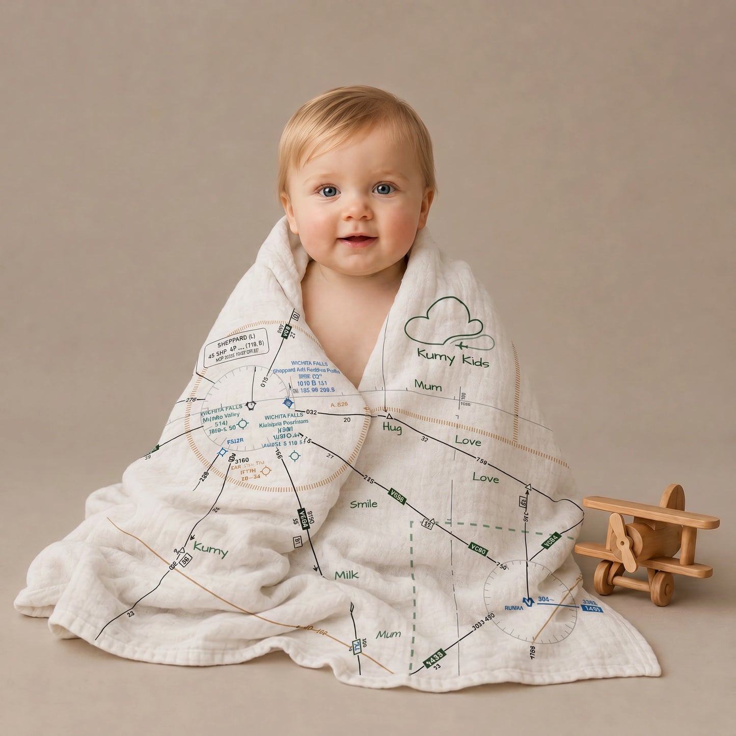 Muslin Blanket Baby Aviation Map Design - Soft Italian 110x160cm 0-36M