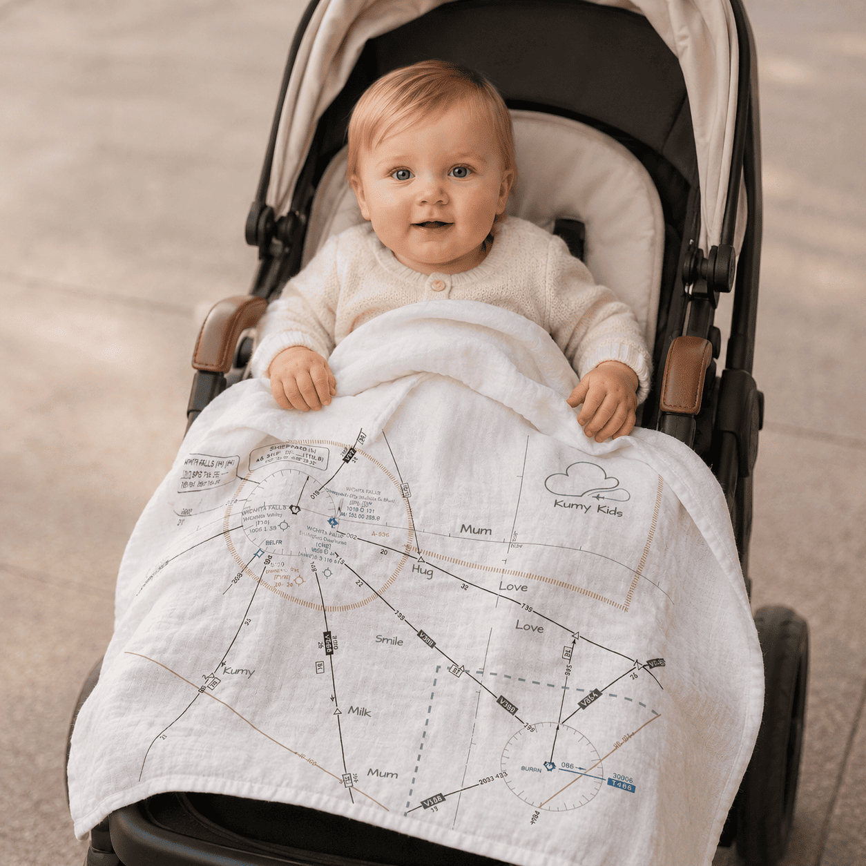Muslin Blanket Baby Aviation Map Design - Soft Italian 110x160cm 0-36M