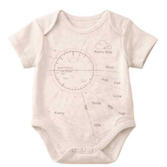 Baby bodysuit with aviation map design by Kumy Kids