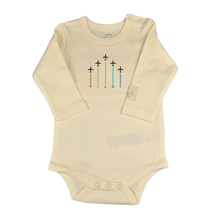 Aviation baby bodysuit, beige long sleeve with arrows print – Kumy Kids