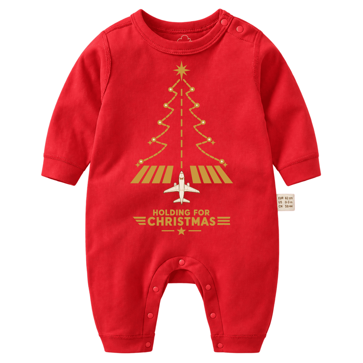Red Aviation Christmas Baby Romper – Runway Tree Design