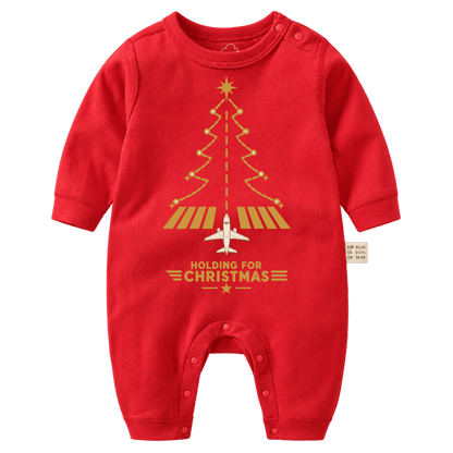 Red Aviation Christmas Baby Romper – Runway Tree Design