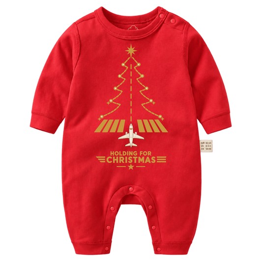 Red Aviation Christmas Baby Romper – Runway Tree Design