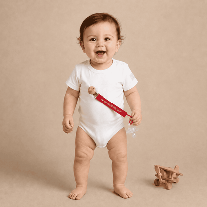 Pacifier Clip Remove Before Sleep Aviation - Baby Red Wood Italian Design 21cm