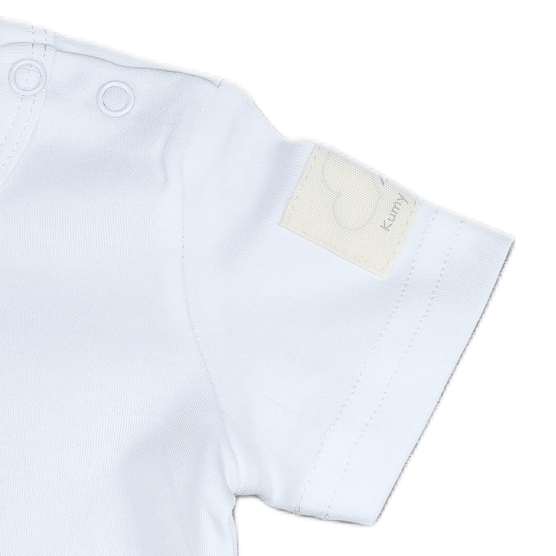 White aviation baby onesie, short sleeve cuff print detail