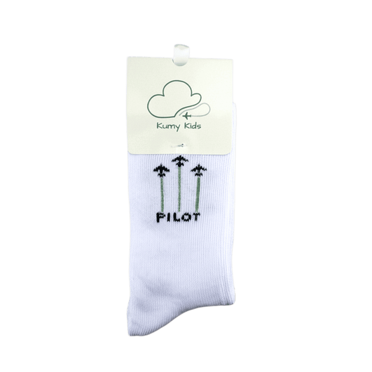 White baby socks with heel detail, aviation-themed – Kumy Kids