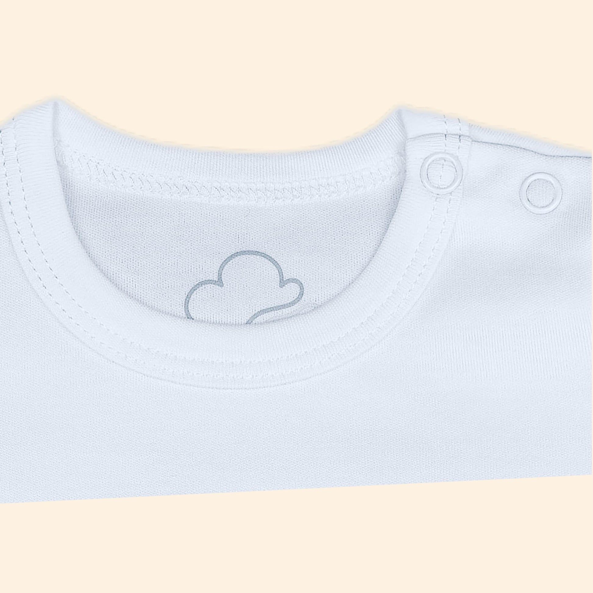 Ivory short sleeve baby bodysuit neck detail with soft newborn fabric finish