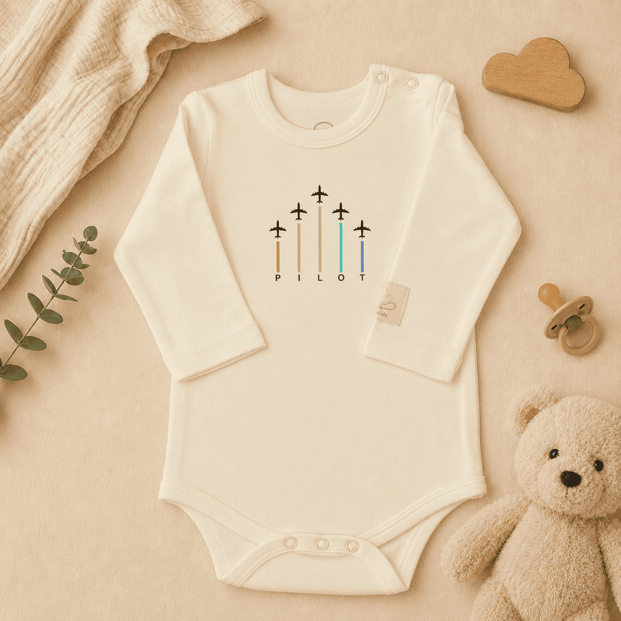 Baby Pilot Bodysuit Long Sleeve Aerobatic - Aviation 100% Cotton Italian Design 0-24M
