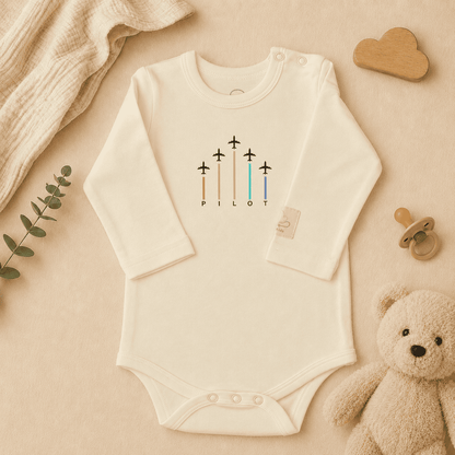 Baby Pilot Bodysuit Long Sleeve Aerobatic - Aviation 100% Cotton Italian Design 0-24M