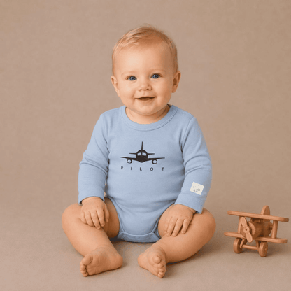 Baby Pilot Bodysuit Long Sleeve - Aviation 100% Cotton Italian Design 0-24M