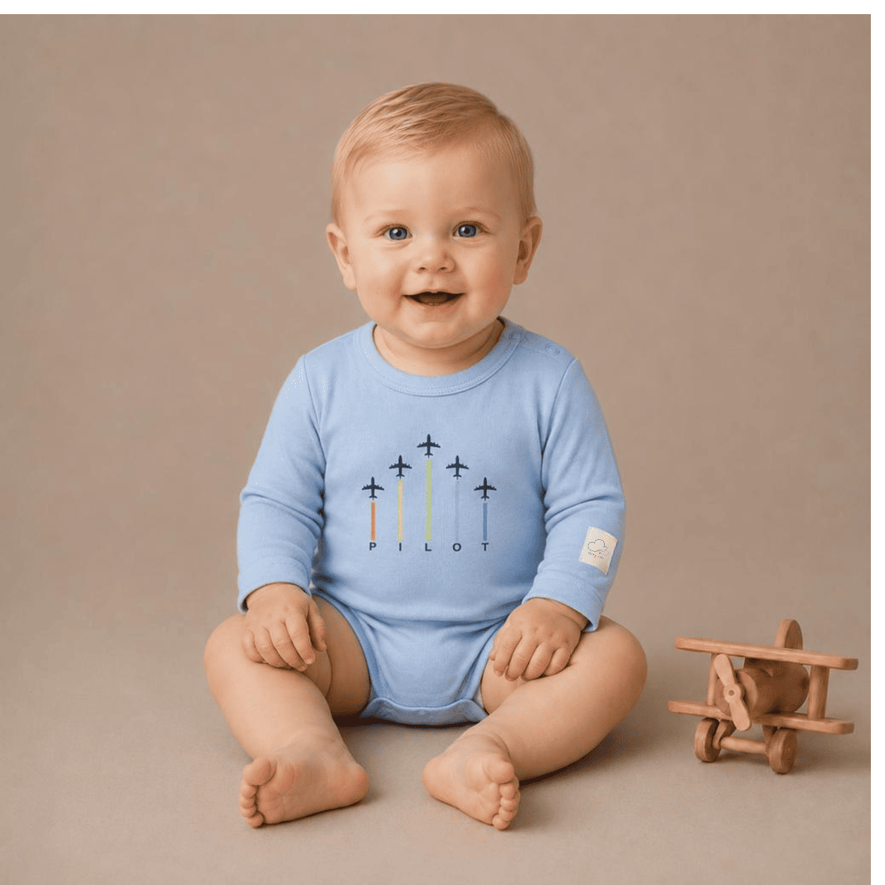 Baby Pilot Bodysuit Long Sleeve Aerobatic - Aviation 100% Cotton Italian Design 0-24M