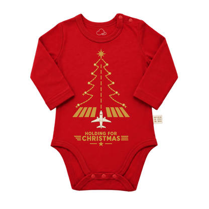 Red Aviation Christmas Baby Bodysuit – Runway Tree Design