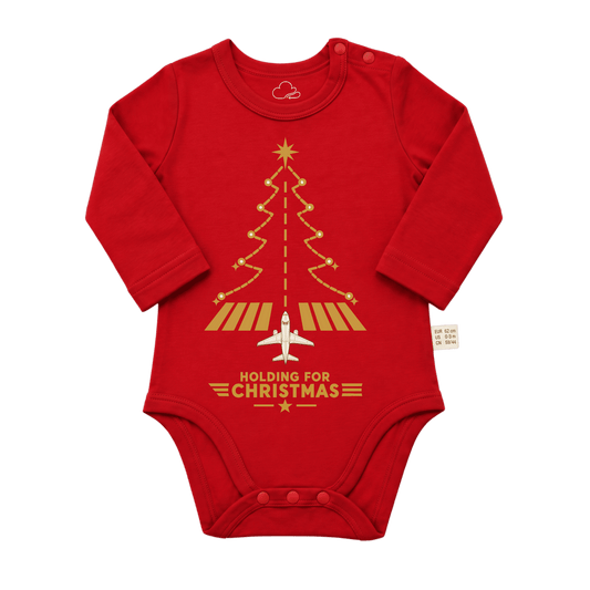 Red Aviation Christmas Baby Bodysuit – Runway Tree Design